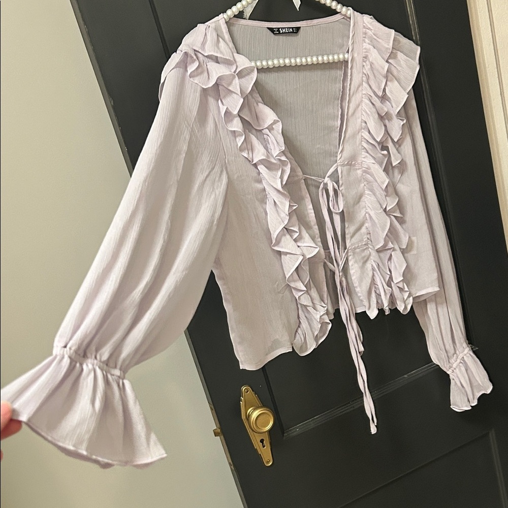 Women's Lavender Ruffle Blouse - Picture 2 of 3
